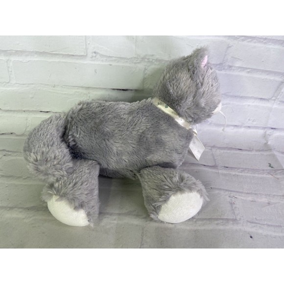 Fiesta Kitten Kitty Cat Floppy Stuffed Plush Gray White Fish Bone Bow Pink Nose - Picture 4 of 10